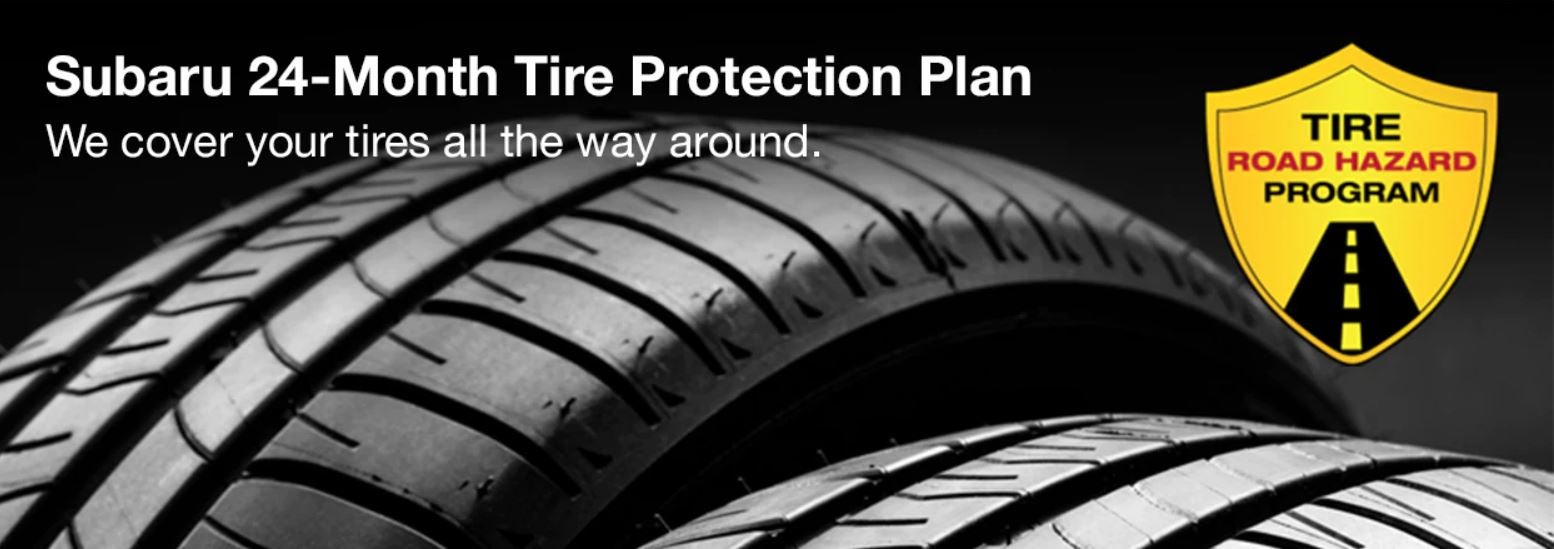 Subaru tire with 24-Month Tire Protection and road hazard program logo. | Fuccillo Subaru in Watertown NY