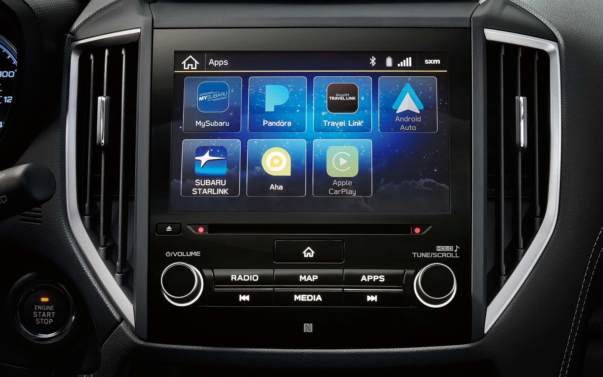 A close-up of the SUBARU STARLINK Multimedia touchscreen on the 2022 Forester. | Fuccillo Subaru in Watertown NY