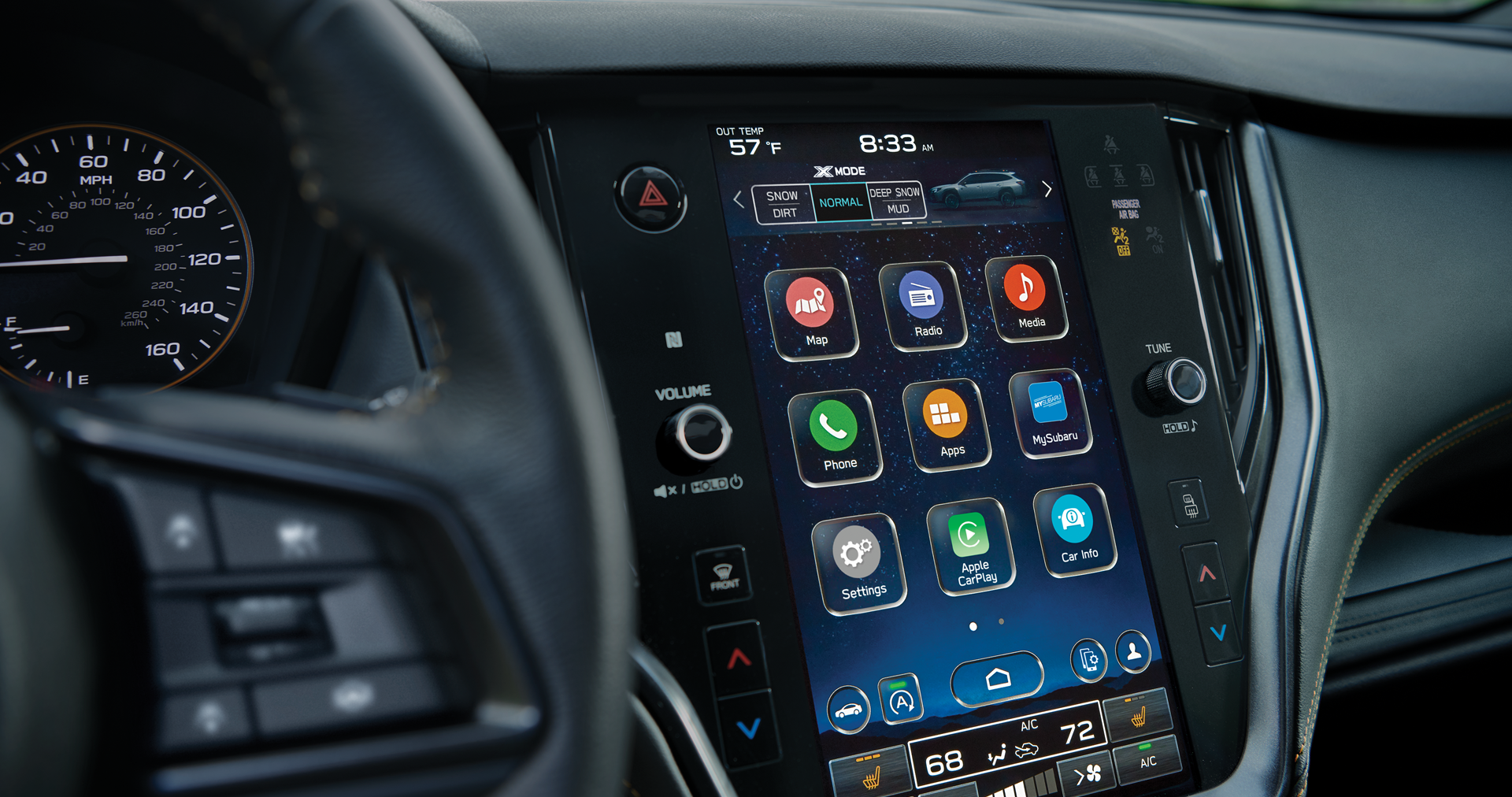 A close-up of the 11.6-inch touchscreen for the STARLINK Multimedia system on the 2023 Outback Wilderness. | Fuccillo Subaru in Watertown NY
